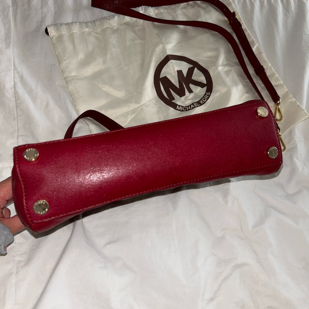 Michael Kors leather handbag burgundy shoulder cross body & dust bag 6 pockets - Picture 8 of 9